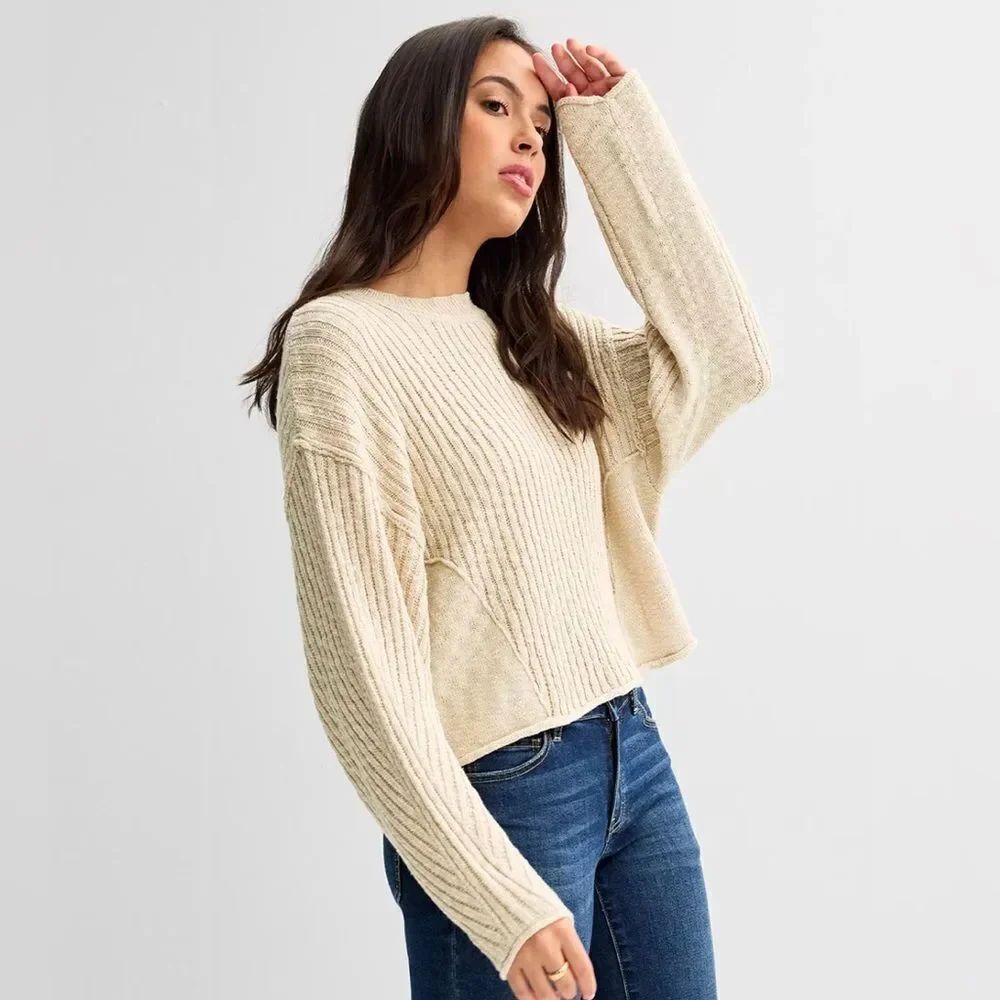PINK REPUBLIC XL Juniors Crème Fresh Ivory Knit Boxy Fit Cropped Sweater